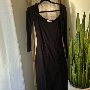 Reformation black long sleeve dress with high slit